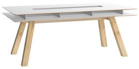 Minnea 34 Dining Table | White/Oak Finish | 200 x 100 cm | Modern Storage Niche