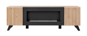 TV cabinet Nordkapp 05, color: Hickory Jackson / Black - Dimensions: 52 x 160 x 45 cm (H x W x D), with two compartments and a black bio fireplace