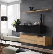 Balestrand 351 TV Base Units Set | Wotan Oak & Black | 2 Units with Wall Shelf | 110 x 130 x 30 cm