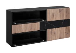 Chest of drawers | color: black / oak vicking / black marble | sideboard | 1 drawer | ribbed front | 160 x 45 x 82 cm | push-to-open function | 5 compartments