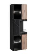 Display cabinet | incl. bio-ethanol fireplace | color: black / oak vicking / black marble | incl. LED lighting | push-to-open function | 60 x 40 x 182 cm