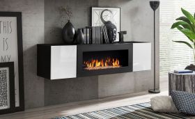 Hanging chest of drawers with fireplace Raudberg 47, color: white / black - Dimensions: 40 x 160 x 40 cm (H x W x D), with push-to-open function