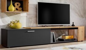 Extraordinary TV Cabinet Bjordal 07 | Black Matt & Oak Wotan | 39 x 200 x 40 cm | Modern Storage