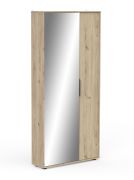 Large Oak Shoe Cabinet Matandu 01 | Mirror Door | 6 Shoe Rails | 5 Compartments | 176.5 x 83 x 24 cm