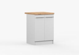 Base Unit with Hinge Doors | White | Parnassus 05 | 2 Metal Handles | 85 x 60 x 60 cm | 38 mm Worktop | Angular Design