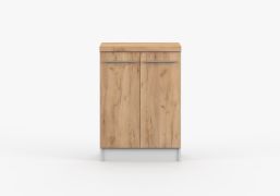 Hinge Door Base Cabinet | Brown & White | Parnassus 06 | 85 x 60 x 60 cm | 2 Doors | Sleek Wood Look | 38 mm Worktop