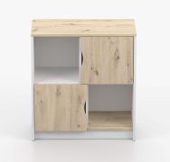 Small Chest of Drawers | 91 x 80 x 41 cm | Oak / White | Meneziou 01 | 4 Compartments | Handleless | Two-Tone