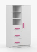 80 cm wide bookcase | white | Smolikas 42 | 159 x 80 x 40 cm | 3 drawers | pink wooden handles | 7 compartments | children | youth