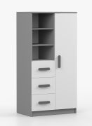 Smolikas 40 Bookcase 80 cm Wide | White & Gray | 3 Drawers | 7 Compartments | 159 x 80 x 40 cm | Gray Wooden Handles