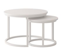 White Coffee Table / Side Table | Pohorje 05 | Powder-Coated Steel | 2-Piece Round Set | 70 x 46 cm | Corrosion Protected