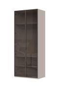 Neiafu 86 wardrobe with two glass doors in an aluminum frame, color: cashmere, includes interior lighting, dimensions: 224 x 92 x 56 cm, three shelves