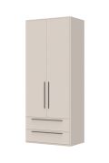 Neiafu 02 tall wardrobe with one clothing rod, color: cashmere, two drawers, soft-close feature, dimensions: 224 x 92 x 56 cm, one shelf