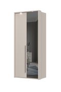 Wardrobe with a mirrored door and frame, model Neiafu 58, color: Cashmere, dimensions: 226 x 97 x 60 cm, one clothes rod, three shelves, adjustable legs