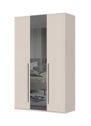 Hinged-door wardrobe with one mirrored door, model Neiafu 05, soft-close system, color: Cashmere, two clothing rods, six shelves, dimensions: 224 x 137 x 56 cm