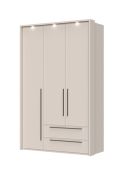 Neiafu 63 three-door wardrobe with LED trim, two drawers, color: Cashmere, soft-close feature, dimensions: 226 x 142 x 60 cm, two clothing rods