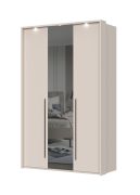 Neiafu 61 Wardrobe with LED Frame, one mirrored door, two clothing rods, soft-close function, dimensions: 224 x 137 x 56 cm, six shelves