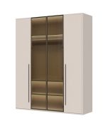 Neiafu 10 Wardrobe with Two Glass Doors, Color: Cashmere, Dimensions: 224 x 182 x 56 cm, includes interior lighting, three clothes rods, and soft-close function