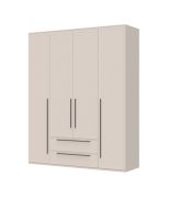 Neiafu 12 Wardrobe with two drawers, four doors, color: Cashmere, dimensions: 224 x 182 x 56 cm, three clothing rods, soft-close feature