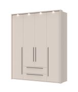 Neiafu 68 four-door wardrobe, two drawers, color: cashmere, soft-close feature, dimensions: 226 x 187 x 60 cm, three clothing rods, LED frame