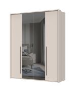 Neiafu 37 four-door framed wardrobe, with two mirrored doors, two clothing rods, soft-close function, color: cashmere, dimensions: 224 x 182 x 56 cm