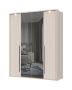 Neiafu 65 Wardrobe with Two Mirrored Doors and LED Frames, Color: Cashmere, Dimensions: 224 x 182 x 56 cm, Soft-Close Feature, Adjustable Feet