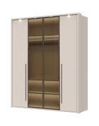 Neiafu 66 four-door wardrobe with two glass doors, color: Cashmere, dimensions: 224 x 182 x 56 cm, includes LED frame and interior lighting, two clothes rods