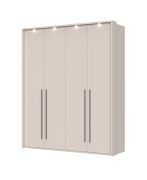 Neiafu 64 hinged-door wardrobe with LED frame, color: Cashmere, four doors, two clothing rods, dimensions: 226 x 187 x 60 cm, six shelves, soft-close function