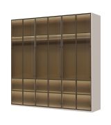 Neiafu 16 Modern Wardrobe with Five Glass Doors, includes interior lighting and soft-close function, color: cashmere, dimensions: 224 x 227 x 56 cm, for the bedroom