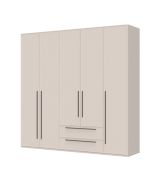 Light-colored Neiafu 17 five-door wardrobe, color: Cashmere, two drawers, soft-close feature, three clothing rods, dimensions: 224 x 227 x 56 cm
