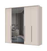 Neiafu 42 framed hinged-door wardrobe, two mirrored doors, three clothing rods, color: cashmere, dimensions: 224 x 227 x 56 cm, adjustable legs, nine shelves