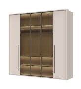 Neiafu 43 Wardrobe with Three Framed Glass Doors, Color: Cashmere, includes interior lighting, three clothing rods, Dimensions: 224 x 227 x 56 cm, soft-close function