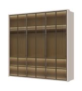Hinged-door wardrobe with five glass doors, including interior lighting, Neiafu 44, color: Cashmere, three clothing rods, dimensions: 224 x 227 x 56 cm, soft-close function