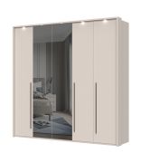 Neiafu 70 five-door wardrobe with LED frame, color: cashmere, dimensions: 224 x 227 x 56 cm, two mirrored doors, adjustable feet, three clothing rods