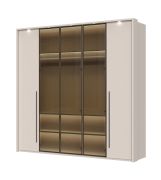 Wardrobe with three glass doors, including LED frames and interior lighting, Neiafu 71, color: Cashmere, soft-close function, dimensions: 224 x 227 x 56 cm