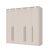 Neiafu 69 Five-Door Wardrobe, Color: Cashmere, soft-close feature, three clothing rods, Dimensions: 226 x 232 x 60 cm, with LED frame