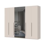 Neiafu 19 hinged-door wardrobe with two mirrored doors, color: Cashmere, dimensions: 224 x 272 x 56 cm, three clothing rods, soft-close feature, adjustable feet
