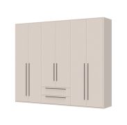 Wide six-door wardrobe, Neiafu 22, color: Cashmere, dimensions: 224 x 272 x 56 cm, adjustable legs, two drawers, for the bedroom