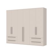Neiafu 24 hinged-door cabinet with four drawers, color: Cashmere, soft-close system, dimensions: 224 x 272 x 56 cm, three clothing rods, for the bedroom