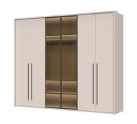 Neiafu 48 wardrobe with two glass doors and frames, color: cashmere, dimensions: 224 x 272 x 56 cm, includes interior lighting and three clothes rods