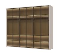 Neiafu 49 Glass-Door Wardrobe, includes interior lighting, color: Cashmere, soft-close feature, three clothing rods, dimensions: 224 x 272 x 56 cm