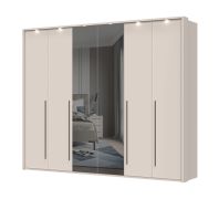 Neiafu 75 hinged-door wardrobe with two mirrored doors, color: Cashmere, dimensions: 224 x 272 x 56 cm, soft-close feature, three clothing rods, with LED frame