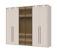 Neiafu 76 wardrobe with two glass doors and LED trim, color: Cashmere, three clothing rods, nine shelves, dimensions: 224 x 272 x 56 cm