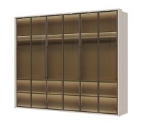 Neiafu 77 six-door glass-fronted wardrobe, includes LED frame and interior lighting, three clothing rods, dimensions: 224 x 272 x 56 cm, soft-close function