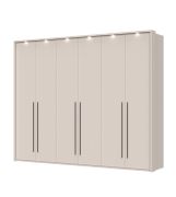 Neiafu 74 six-door wardrobe with LED trim, color: Cashmere, adjustable legs, three clothing rods, dimensions: 226 x 277 x 60 cm, nine shelves