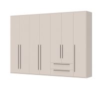 Neiafu 26 wardrobe with seven doors and two drawers, color: Cashmere, soft-close feature, dimensions: 224 x 317 x 56 cm, four clothes rods