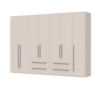 Large Neiafu 27 wardrobe with hinged doors and four drawers, color: cashmere, dimensions: 224 x 317 x 56 cm, seven doors, four clothes rods, for the bedroom