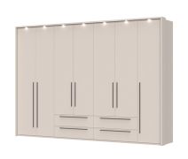 Neiafu 83 Modern Wardrobe with seven doors, four drawers, LED lighting, four clothing rods, soft-close function, dimensions: 226 x 322 x 60 cm