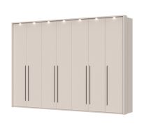 Neiafu 81 hinged-door wardrobe with LED trim, color: Cashmere, soft-close feature, dimensions: 226 x 322 x 60 cm, four clothing rods, twelve shelves