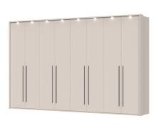 Eight-door wardrobe with LED frame, Neiafu 84, color: Cashmere, dimensions: 226 x 322 x 60 cm, four clothing rods, soft-close function