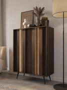 Chest of drawers | color: Dunin oak | incl. LED lighting | 6 compartments | 94 x 40 x 126 cm | push-to-open function | 2 hinged doors | slim metal legs | soft-close function